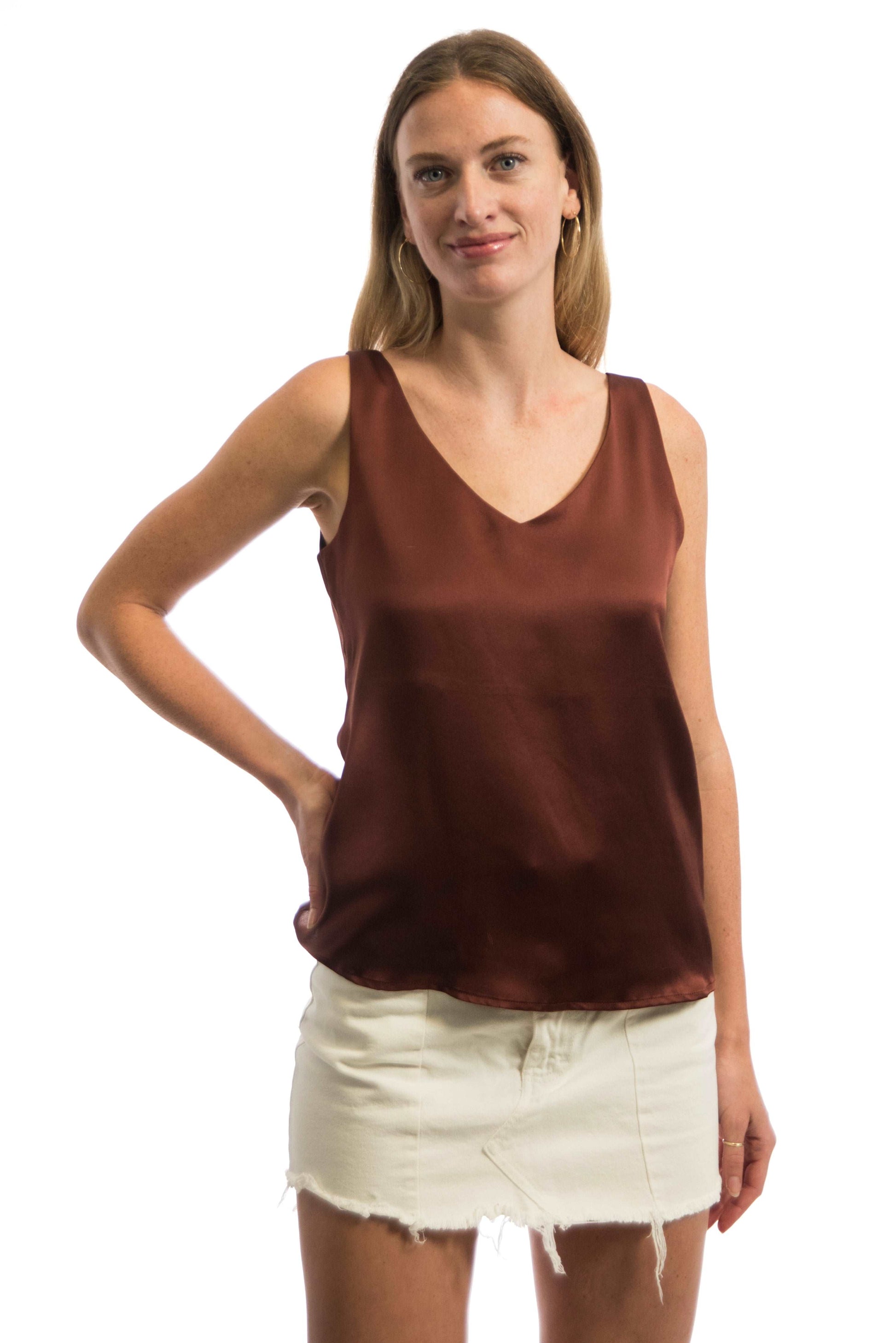 Zena - maroon hemdje zijden kleding zijde vrouwen zomers duurzaam chique dames topje topjes hemdjes 