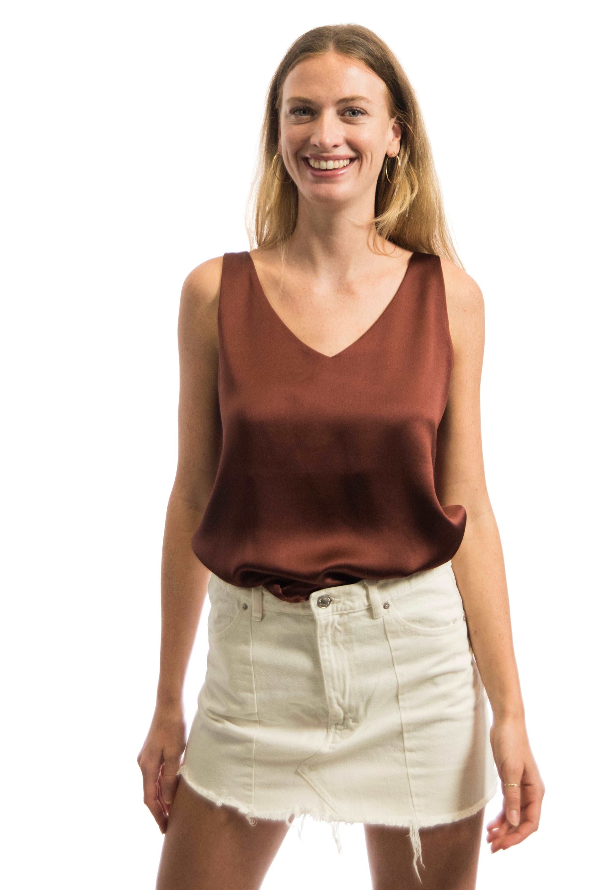 Zena - maroon hemdje zijden kleding zijde vrouwen zomers duurzaam chique dames topje topjes hemdjes 