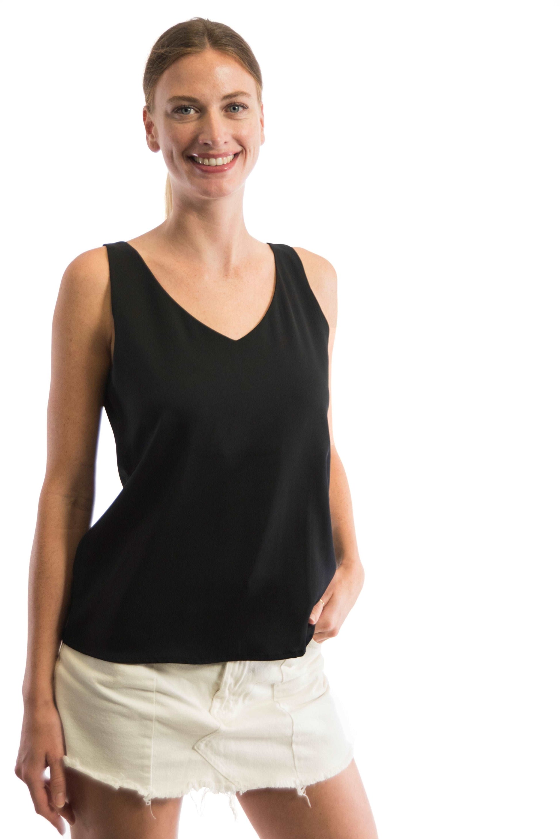 Zena - zwart hemdje zijden kleding zijde vrouwen zomers duurzaam chique dames topje topjes hemdjes 