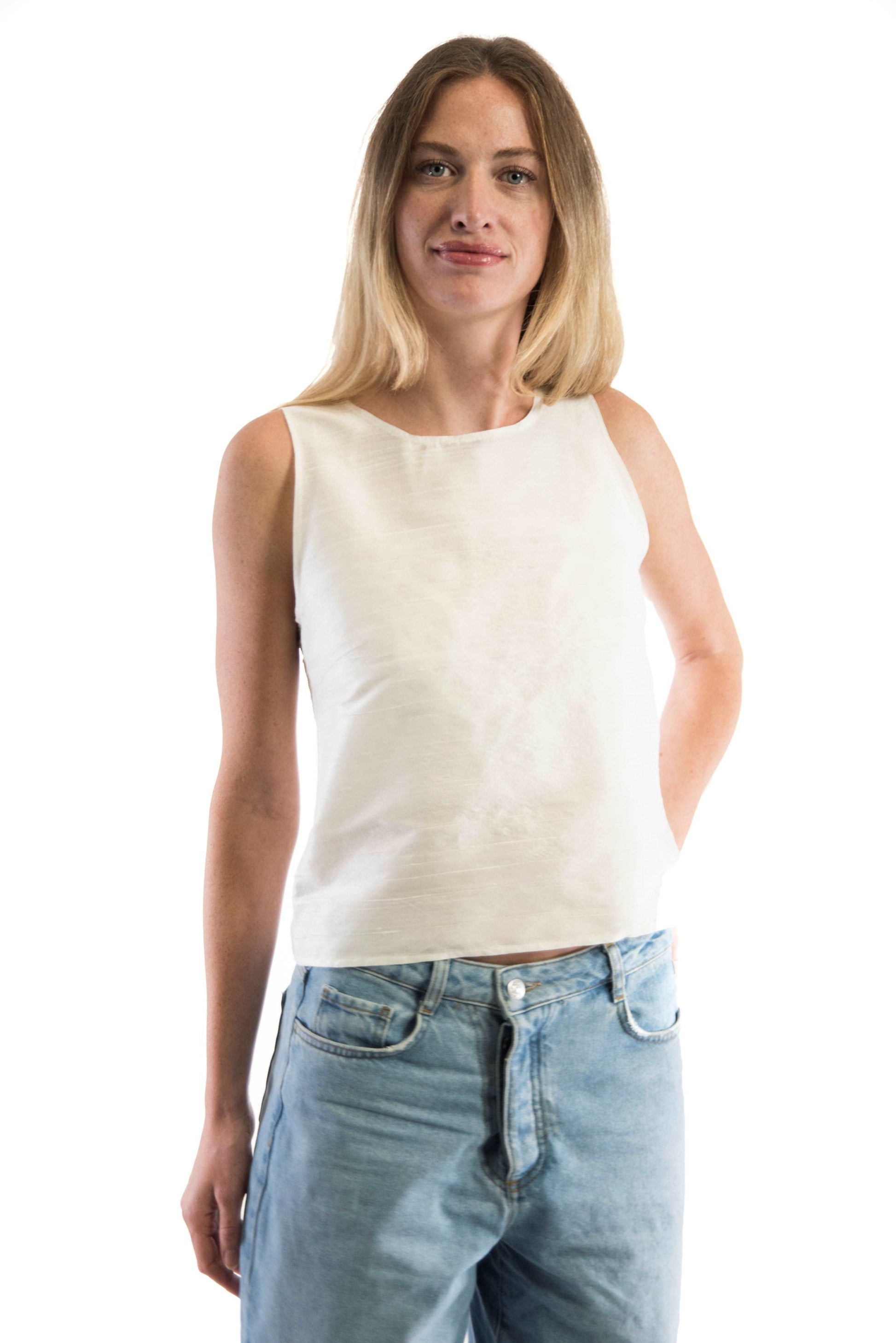Nocha - crème hemdje zijden kleding zijde vrouwen zomers duurzaam chique dames topje topjes hemdjes 