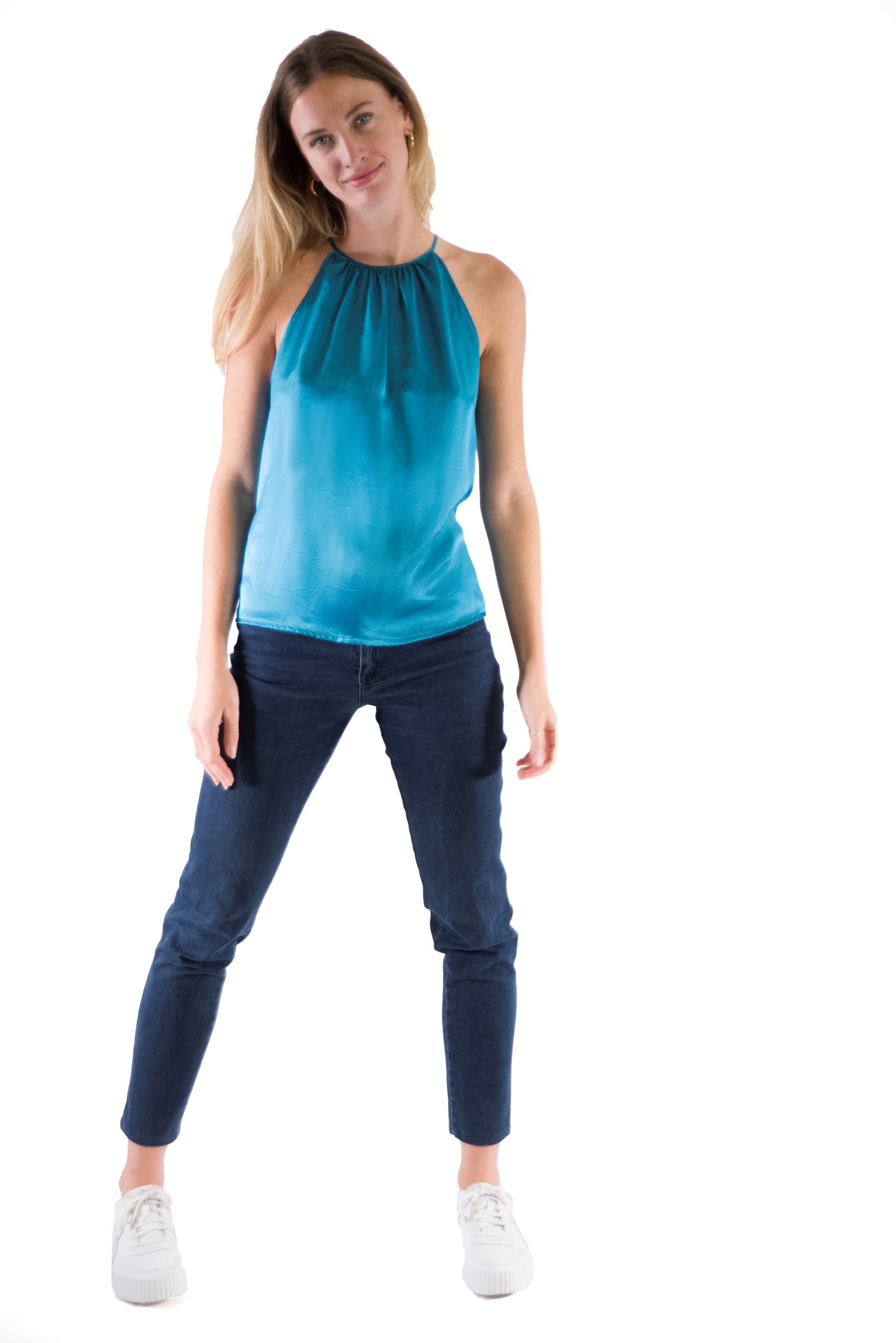 Farah petrol hemdje zijden kleding zijde vrouwen zomers duurzaam chique dames topje topjes hemdjes Silk Appeal Amsterdam