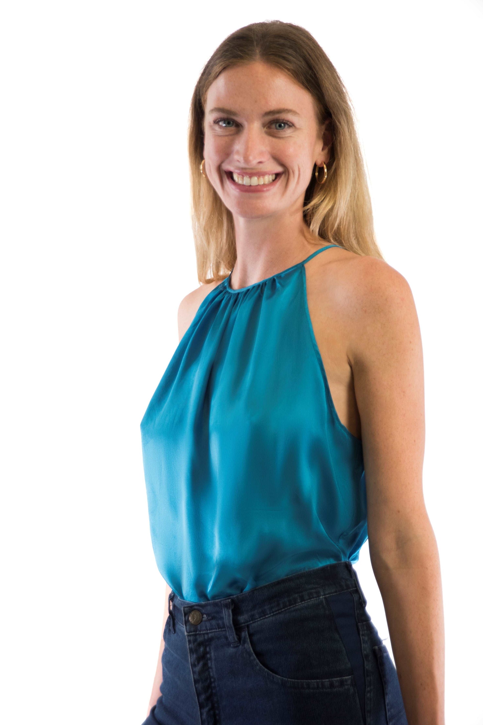Silk Appeal Amsterdam Farah petrol hemdje zijden kleding zijde vrouwen zomers duurzaam chique dames topje topjes hemdjes 