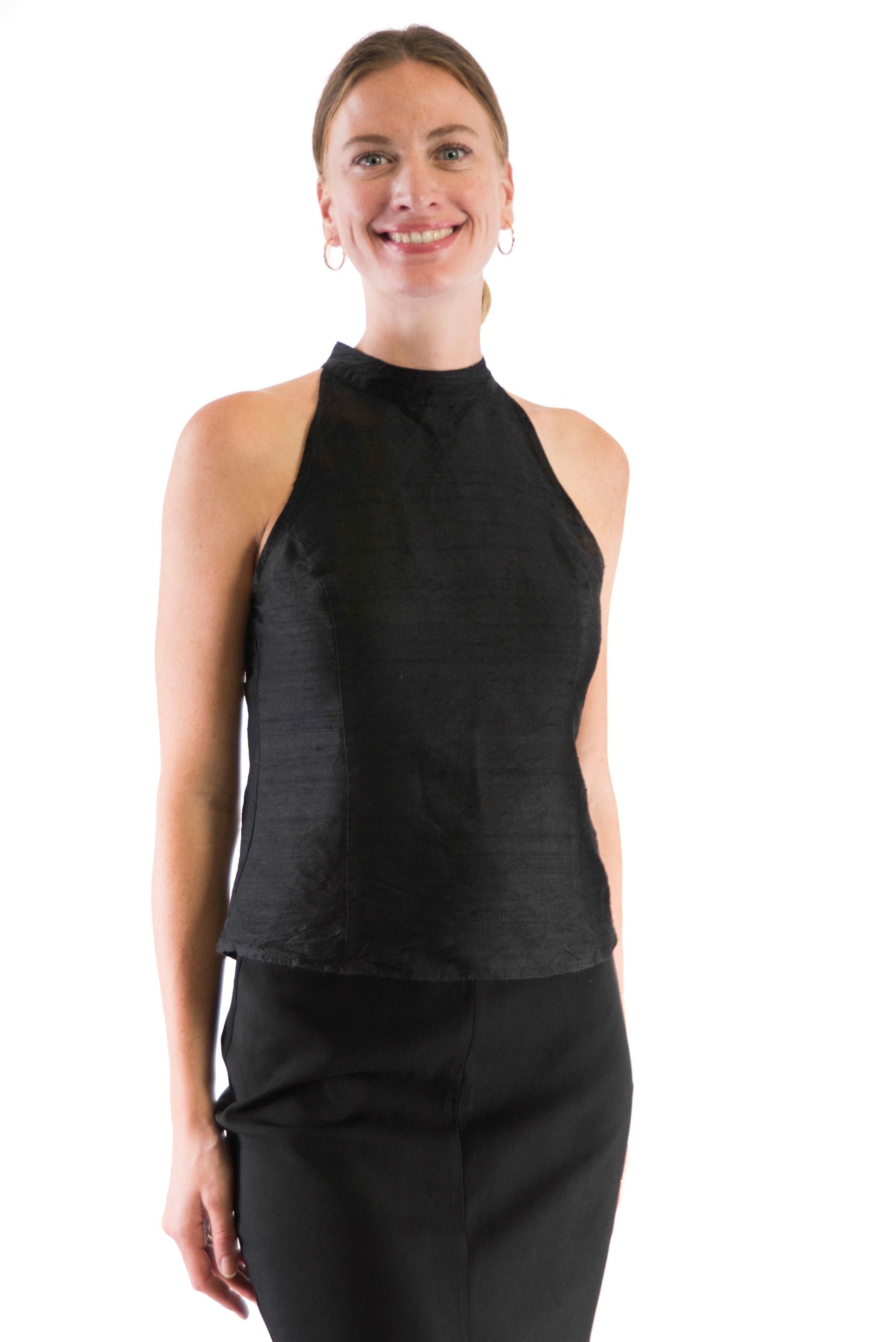 Sophia - zwart hemdje zijden kleding zijde vrouwen zomers duurzaam chique dames topje topjes hemdjes 